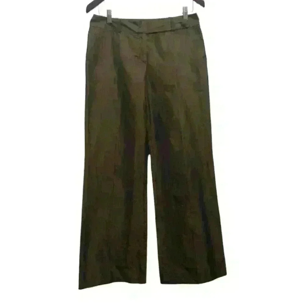 Laurel Pants Metallic Sheen Retro Wide  Leg Button Accent Bronze